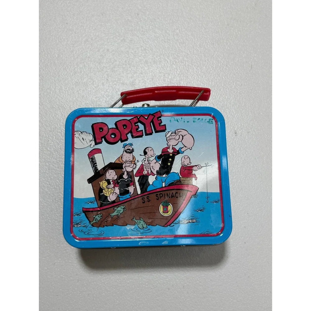 King Features Popeye Mini Lunch Box Small Blue 1997 S.S. Spinach Tin Retro